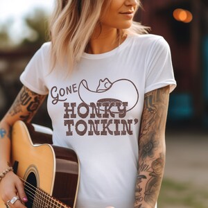 Gone Honky Tonkin' retro cowboy western digital download with cowboy hat and western style fonts