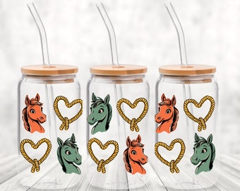 Retro Horse Glass Wrap PNG Sublimation Digital Download, 16oz Can Wrap Western Kids Horse Graphic, Western Lasso Rope Kids Graphic