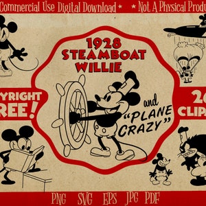 2.75 Mickey Mouse Plane Crazy Embroidered IRON ON PATCH / No Sew Hat Bag  Patch Steamboat Willie Animation Walt Disney Disneyland 