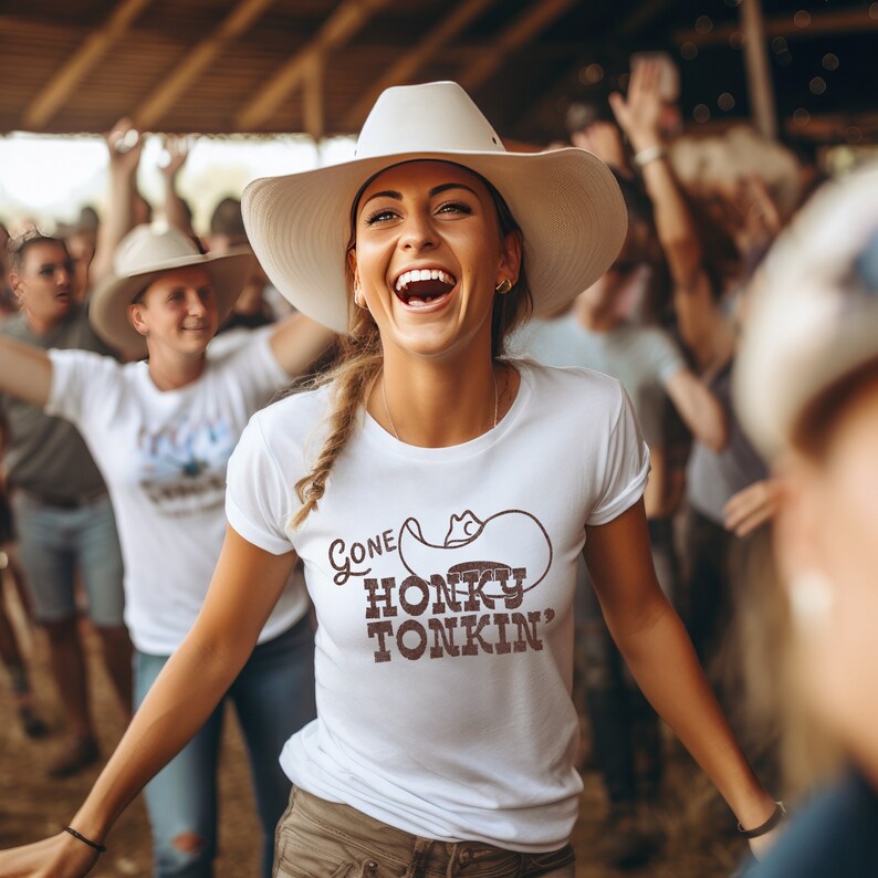 Gone Honky Tonkin' retro cowboy western digital download with cowboy hat and western style fonts