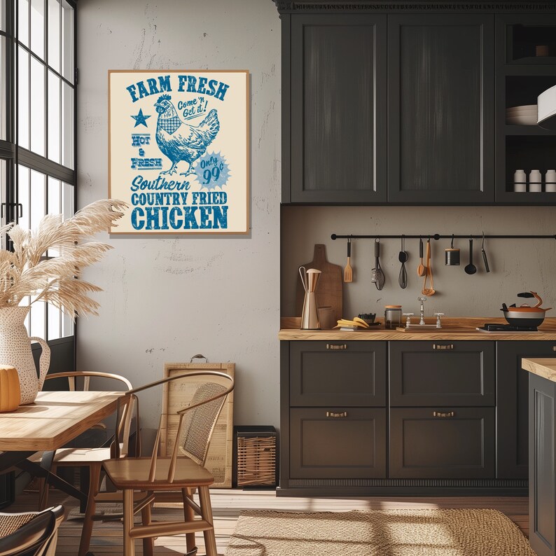 Farmhouse Chicken Wall Art PDF, Printable Kitchen Decor, Vintage ...