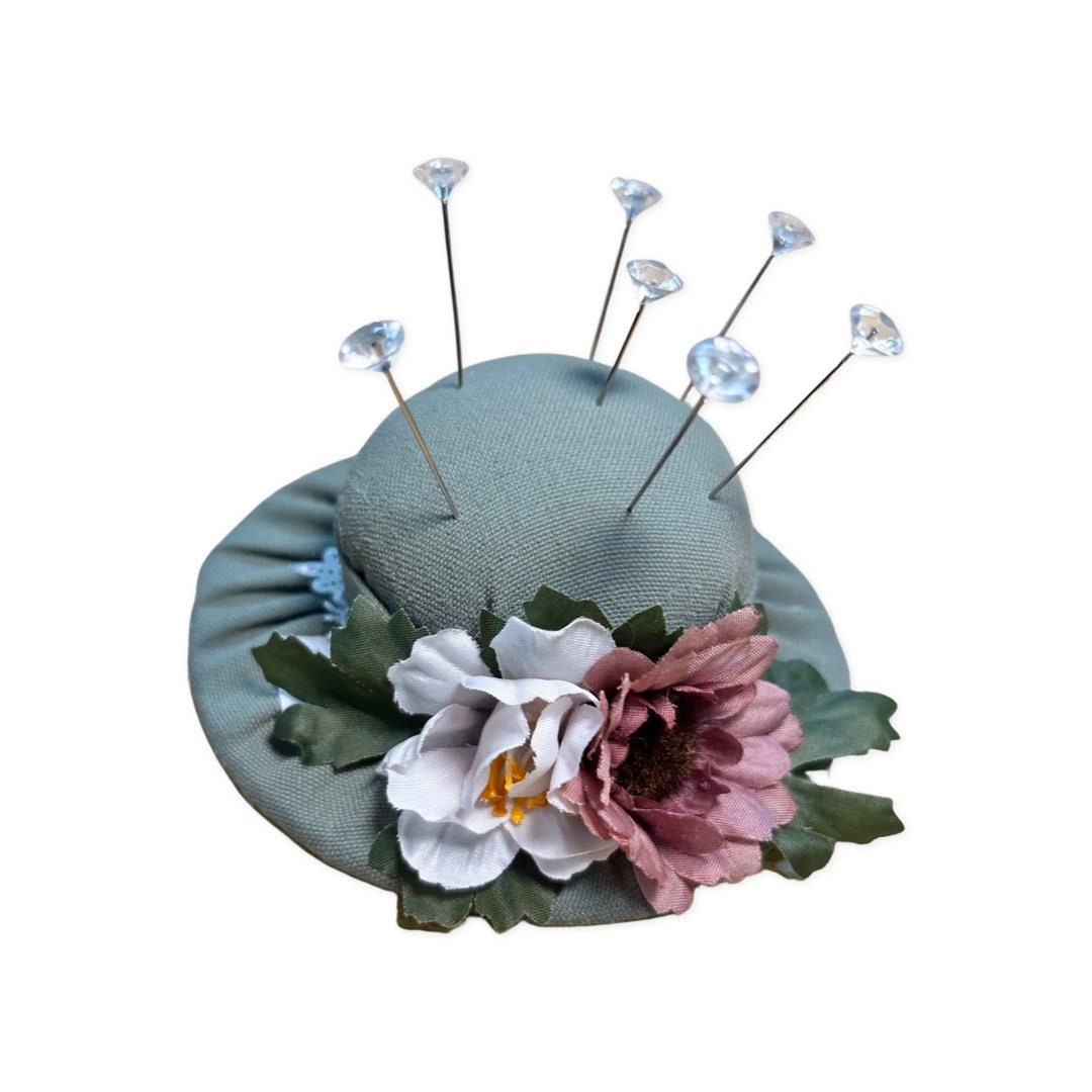 Pincushion/pinholder Classic Hat. Adorable Pincushion Needle Holder in Sage Green Great Idea