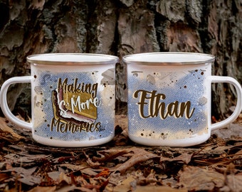 Personalized S'More Camping Mug ~Great Gift for S,More Lovers, or Campers~Indoor or Outdoor use ~Durable, Sturdy Enamel and Stainless Steel~