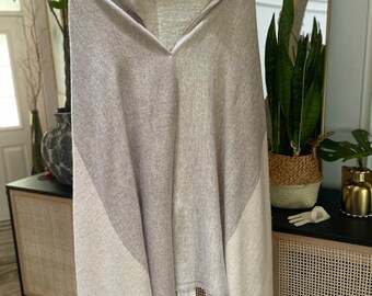 Comfortable Cashmere Shawl/Luxury Beige and Grey/100% Handmade /Women Wool Poncho/Autumn Winter Poncho