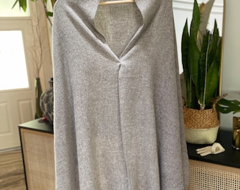 Grey Luxury Cashmere Shawl/100% Handmade /Women Wool Poncho/Autumn Winter Poncho