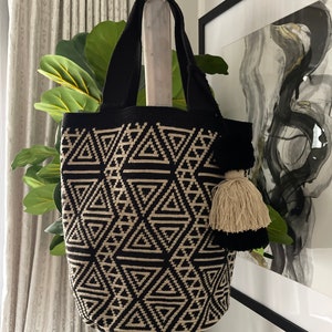 Black and Beige 100% Handmade Wayuu Mochila Bag