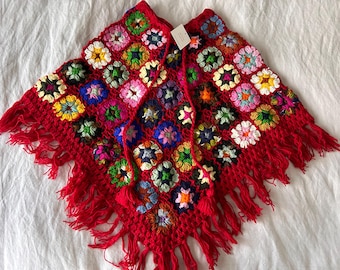 Hand Knitted 100% Wool Shawl-Made/Women Wool Poncho/Autumn Winter Poncho