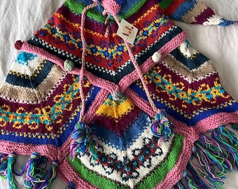 Warm and Fancy Shawl | Handmade 100% Wool /Women Wool Poncho/Autumn Winter Poncho