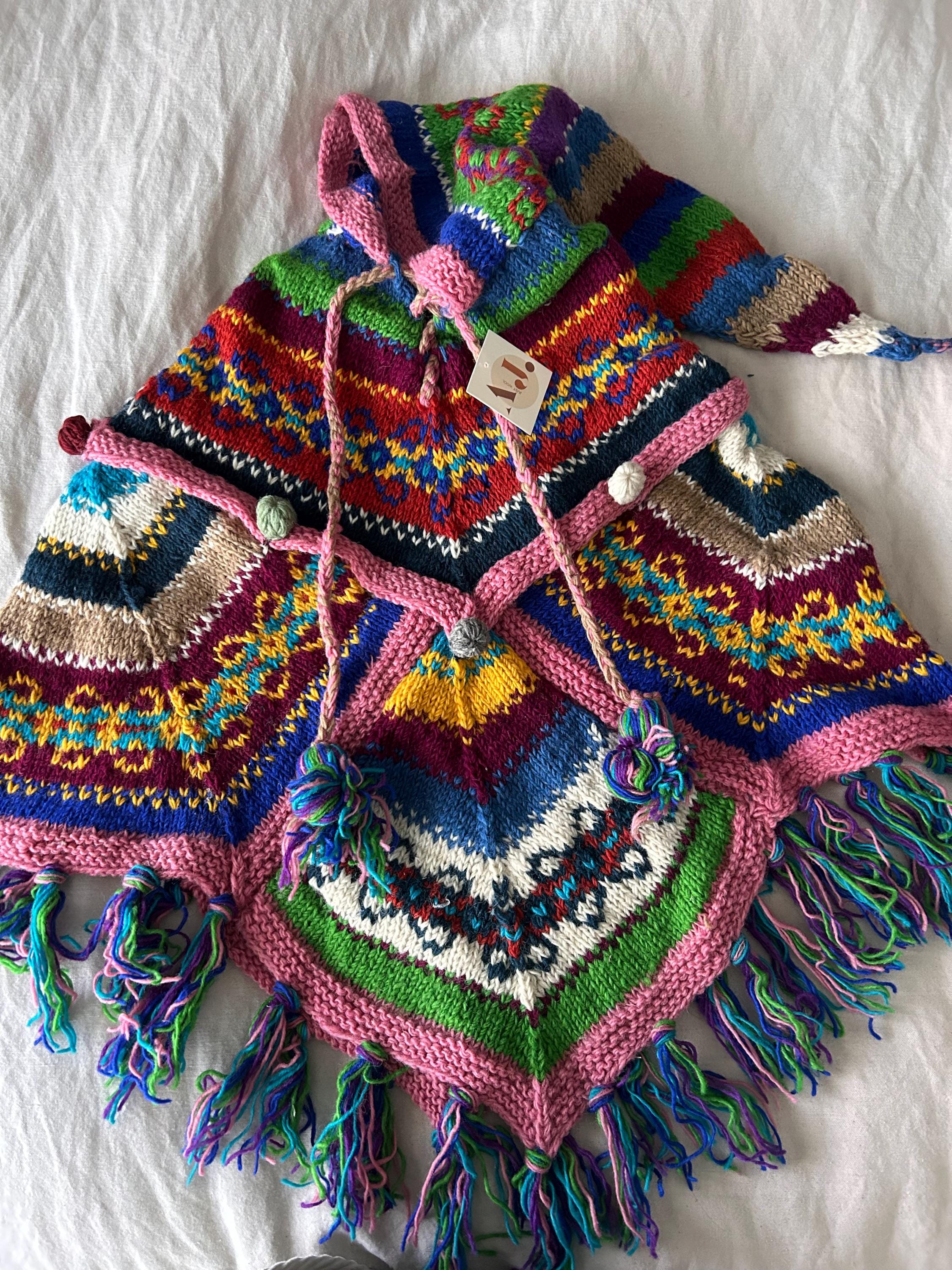 Warm and Fancy Shawl Handmade 100% Wool /Women Wool Poncho/Autumn Winter Poncho