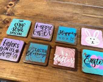 Handcrafted Wooden Easter Coasters - Set of 4- Rustic Spring Decor