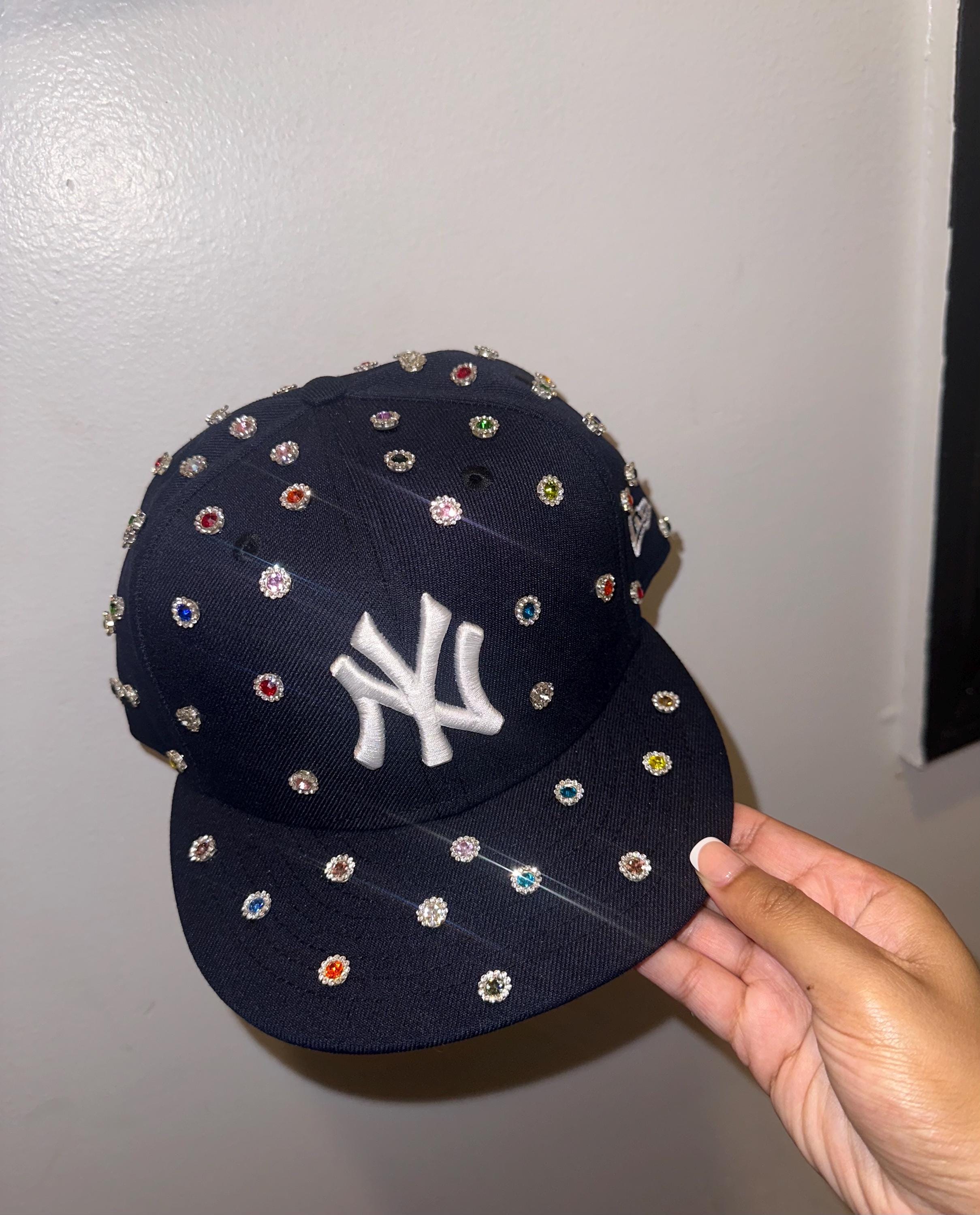 Custom Baseball Team Rhinestone Crystal Fitted Hat, Baseball