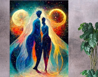 Arte de pared de llamas gemelas | Póster de llamas gemelas | Fondo de pantalla de llamas gemelas | Arte de la pared del amor