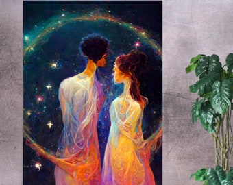 Arte de pared de almas gemelas | Fondo de pantalla de almas gemelas | Cartel de las almas gemelas | Arte de la pared del amor