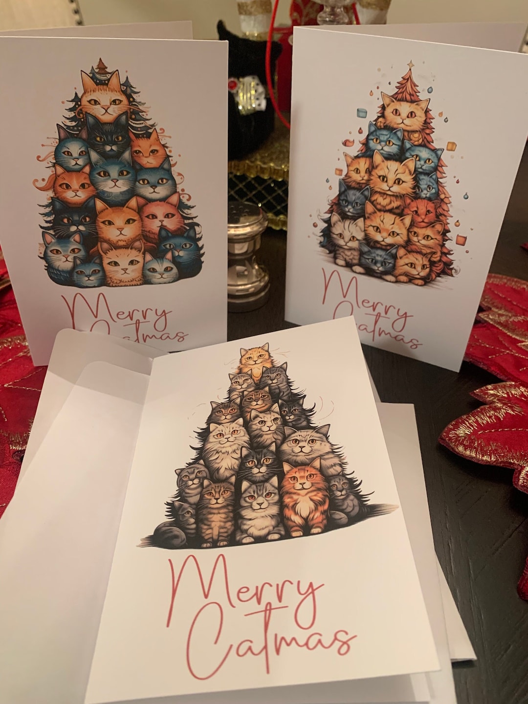 Merry Catmas Cat Christmas Cards Blank Inside With Envelopes Etsy
