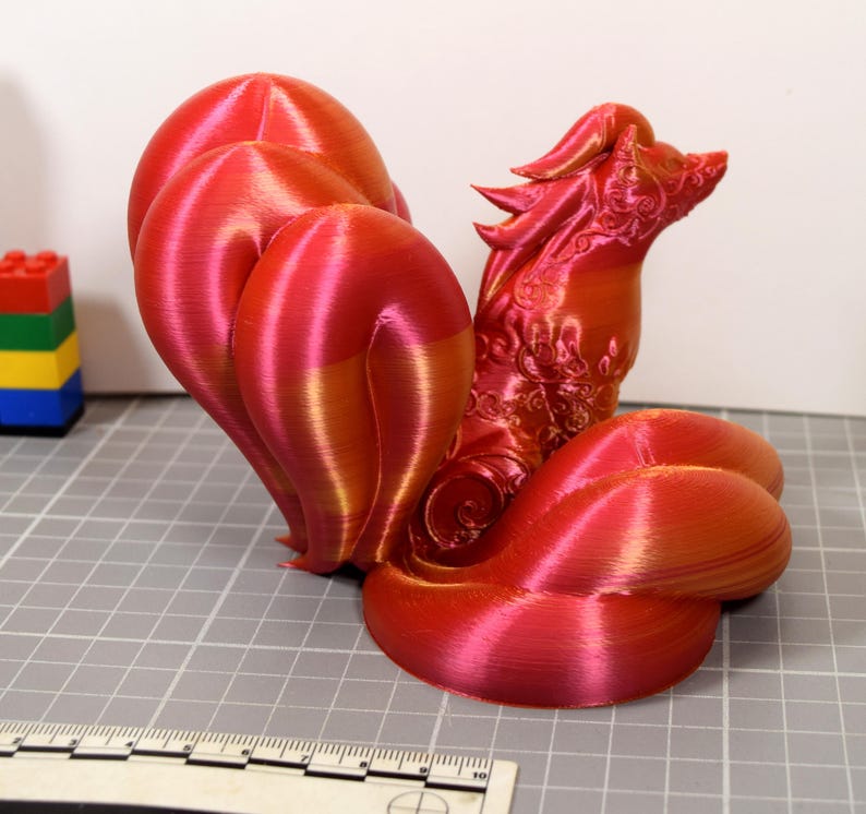 Ninetales Fox Pokemon 3D Printed Figurine Red Gold Color Shift Silk Ornamental 4 Inch Collectible image 4