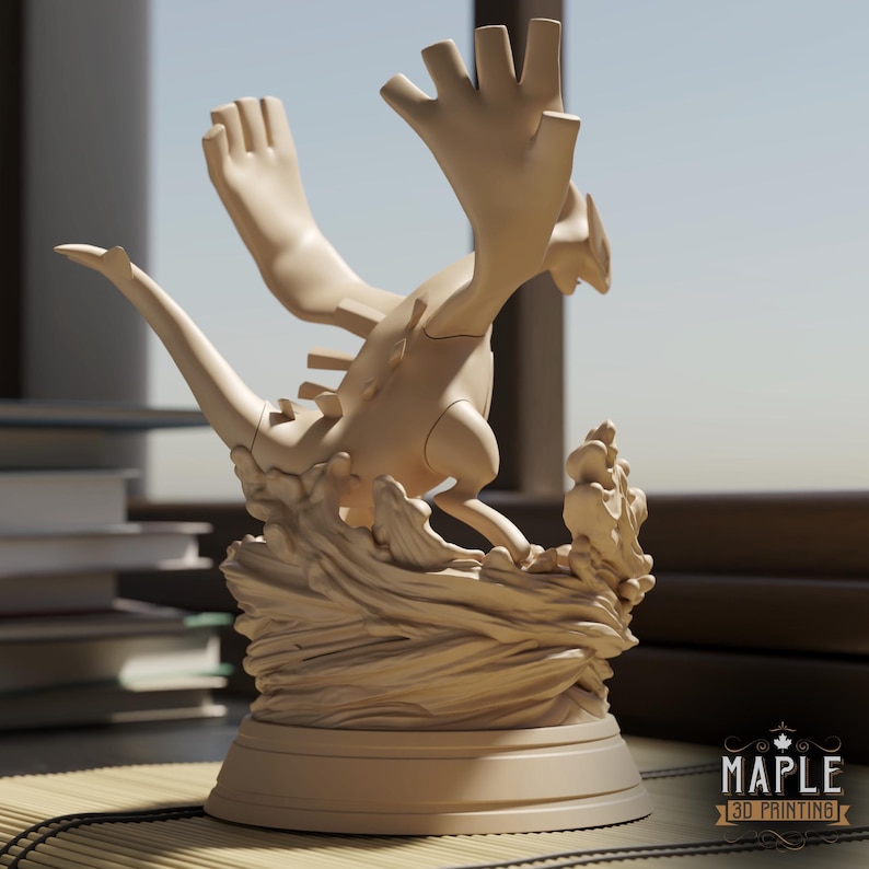 Lugia Diving Pokemon Whirlpool Base Display Paintable Matte White PLA Figure Collectible Miniature image 4