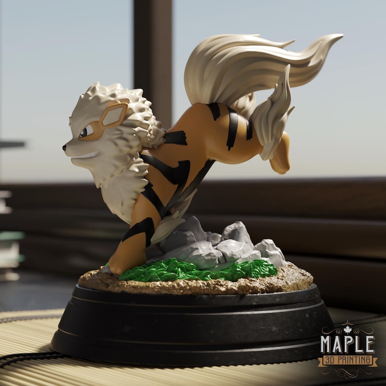 Arcanine Legendary Pokemon Diorama 6 Piece Paintable Miniature Display Outcrop Matte White PLA Figure image 1