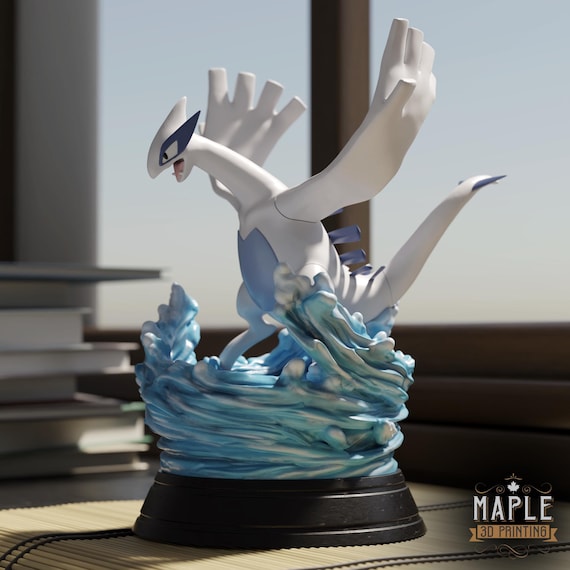 Lugia Diving Pokemon Whirlpool Base Display Paintable Matte White PLA Figure Collectible Miniature