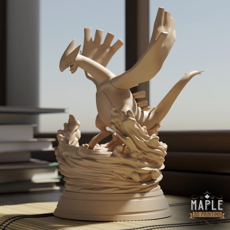 Lugia Diving Pokemon Whirlpool Base Display Paintable Matte White PLA Figure Collectible Miniature image 3