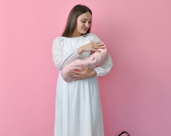 White Maternity and Nursing Dress with hidden zippers