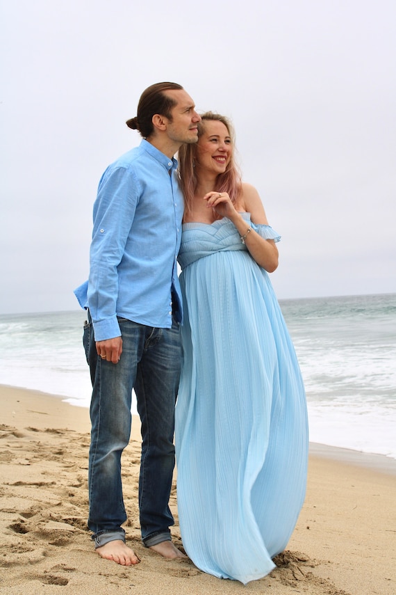 Blue Maternity dress for photo shoot