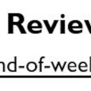 May include: Black text on a white background reads "Weekly Review Sheet" above the phrase "A simple end-of-week overview", underlined. The text is in a sans-serif font.