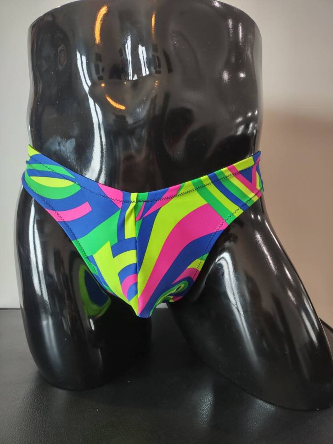 Pink/green Paisley Men's Swim Bikini Brief Half Back Cheeky Thong by