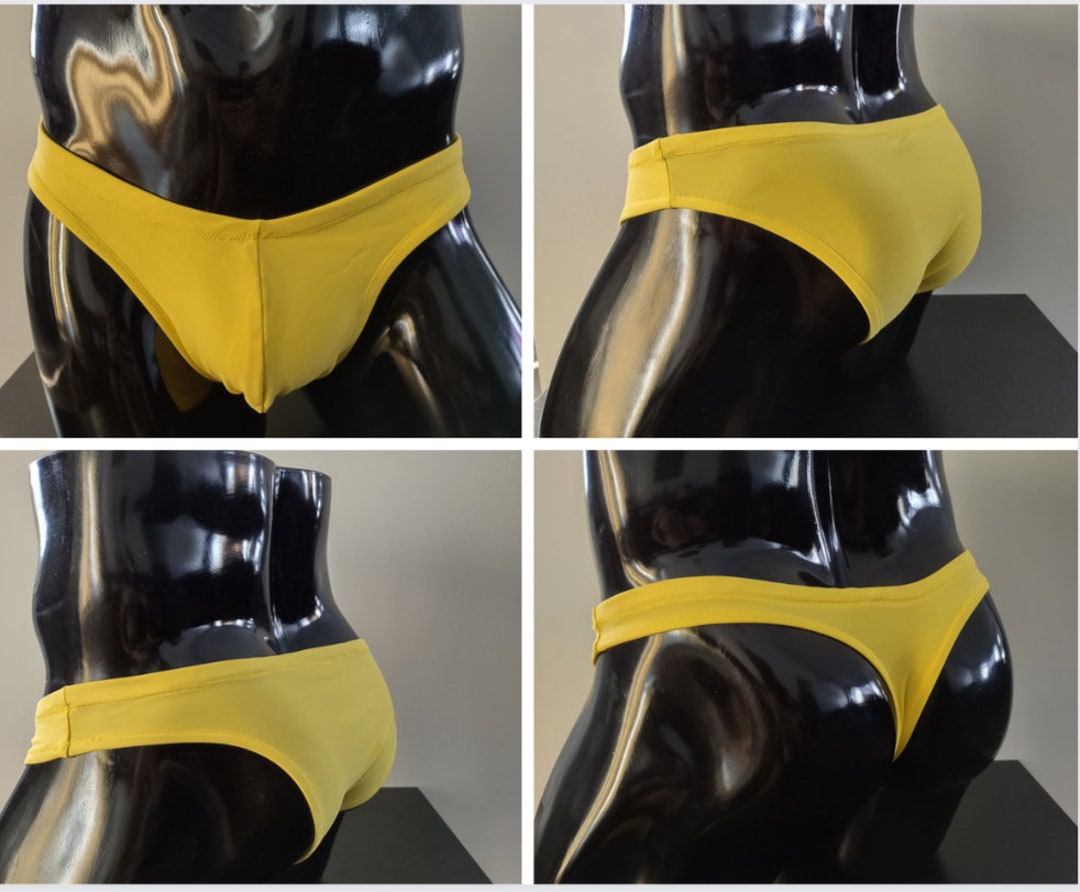 Yellow Men's Swim Bikini Brief Half Back Cheeky Thong by Rayze