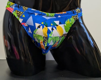 Geo Flamingo Men's Swim Bikini Brief Half Back Cheeky Thong by Rayze