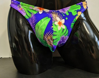 Neon Hibiscus Men's Swim Bikini Brief Half Back Cheeky Thong by Rayze (formerly Nutshack)