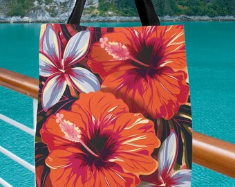 CUSTOM Tropical Flowers Tote Bag, Personalized Gift, Cruise Tote, Vacation Bag, Floral Tote, Shopping Tote, Reusable Tote Bag, Gift for Mom
