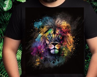 Rainbow LION Head T-Shirt - African Lion Shirt - Rainbow Lion T-Shirt - Jungle Cat Shirt for Him - Lion Tee for Her - Fantasy Lion Tshirt