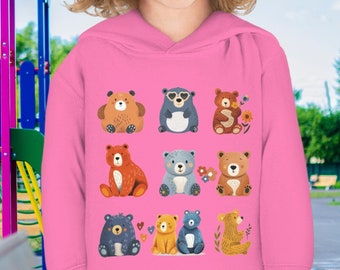 Girls Toddler Bear Hoodie, Boho Kids Hooded Sweatshirt, Son Gift, Little Boy Sweatshirt, Daughter Hoodie, Girls Bear Sweater , Boho Bears