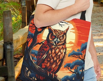 Horned Owl Tote Bag, Owl Cruise Tote, Vacation Bag, Travel Tote, Reusable Shopping Tote, Owl Lover Tote Bag, Gift for Mom, For Grandma