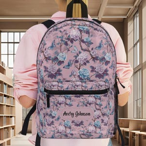 Personalized Butterfly Backpack for Girls, Daughter's School Bag Gift, Custom Pink Floral Girly Bag, College Lunch Bookbag, Back to School