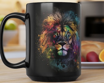 Custom Rainbow LION MUG, Large Mug, Fantasy Lion Coffee Mug, African Lion Mug Gift for Mom, Lion Cup for Men. Mug for Dad, Male Lion Mug