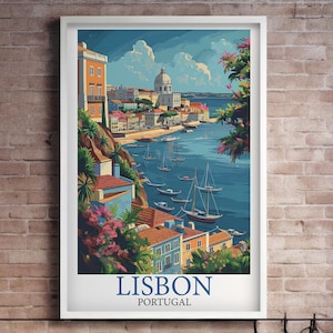 Lisbon Portugal Wall Art Poster, Vertical Coastal Art Print, Impressionism Wall Decor, Home Office, Housewarming Gift, Europe Travel Poster