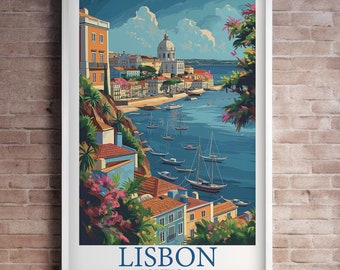 Póster de arte mural de Lisboa, Portugal, impresión de arte costero vertical, decoración de pared impresionista, oficina en casa, regalo de inauguración de la casa, póster de viaje a Europa