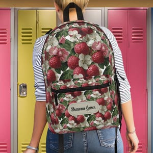 Personalized Strawberry Backpack for Girls, Daughter&#39;s School Bag Gift, Custom Pink Berry Girly Bag, College Lunch Bookbag, Back to School