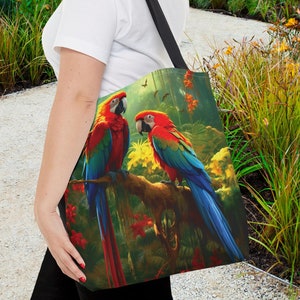 Pretty Macaw Parrots Tote Bag, Parrot Theme Overnight Bag, Colorful Birds Tote Bag, Large Shopping Bag, Vacation Tote, Birthday Gift