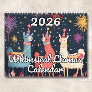 Funny Llamas Calendar 2026, Cute Llamas Art, Kids Room, Home Office Decor, Kitchen Wall Calendar, Cartoon Llamas, Holiday Gifts, Llama Lover