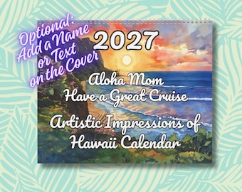 2027 Hawaii Wall Calendar | Hawaiian Artistic Watercolor Impressions Kitchen Decor | Travel Vacation Art Family Gift