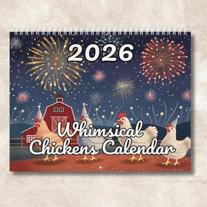 2026 Funny Chickens Wall Calendar, Whimsical Hen Rooster, Country Farmhouse Kitchen Decor, Kids Room Art, Holiday Gift Son or Daughter