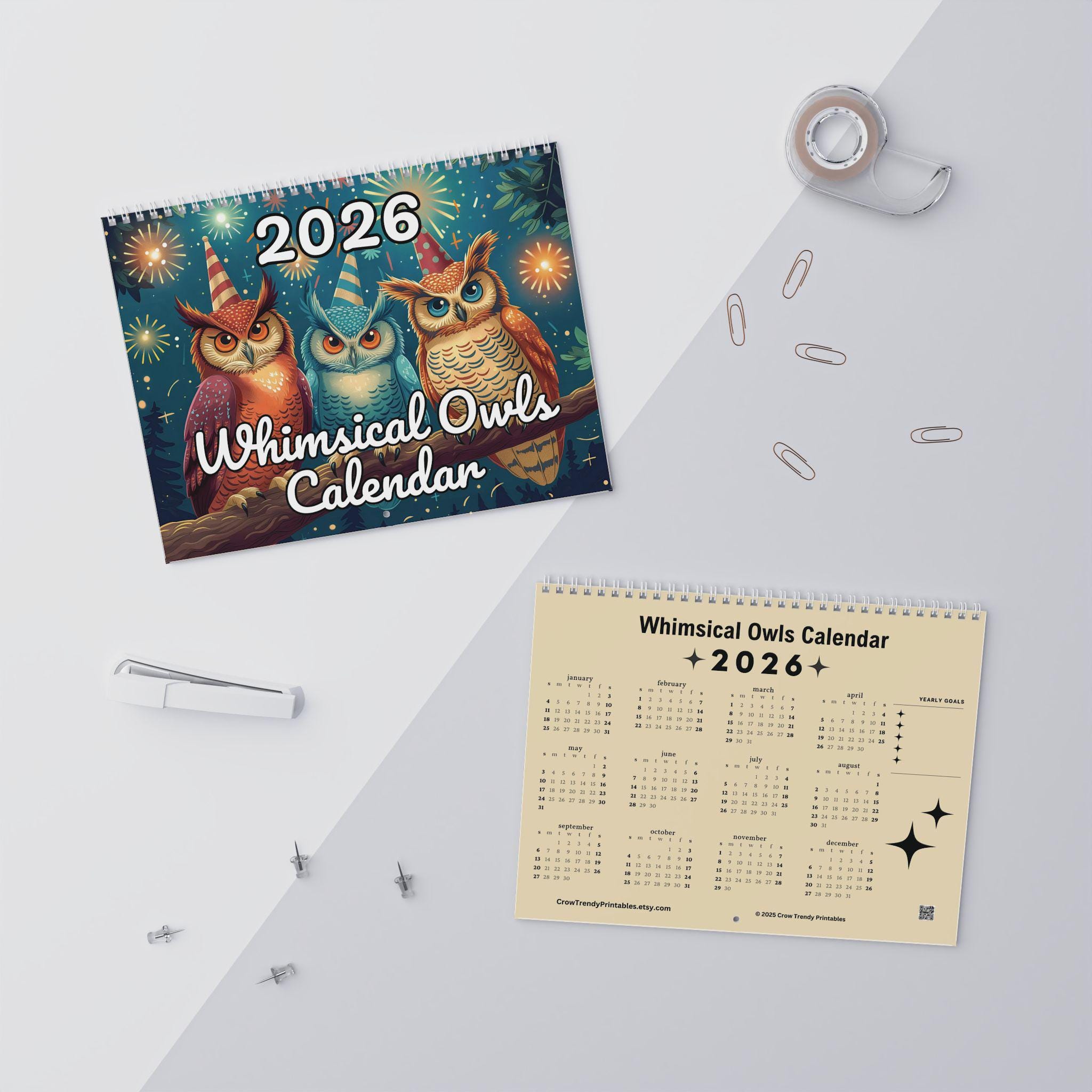 Bird Animal Theme Calendar RSPB Owls, 2026 Slim Wall Calendar By ...