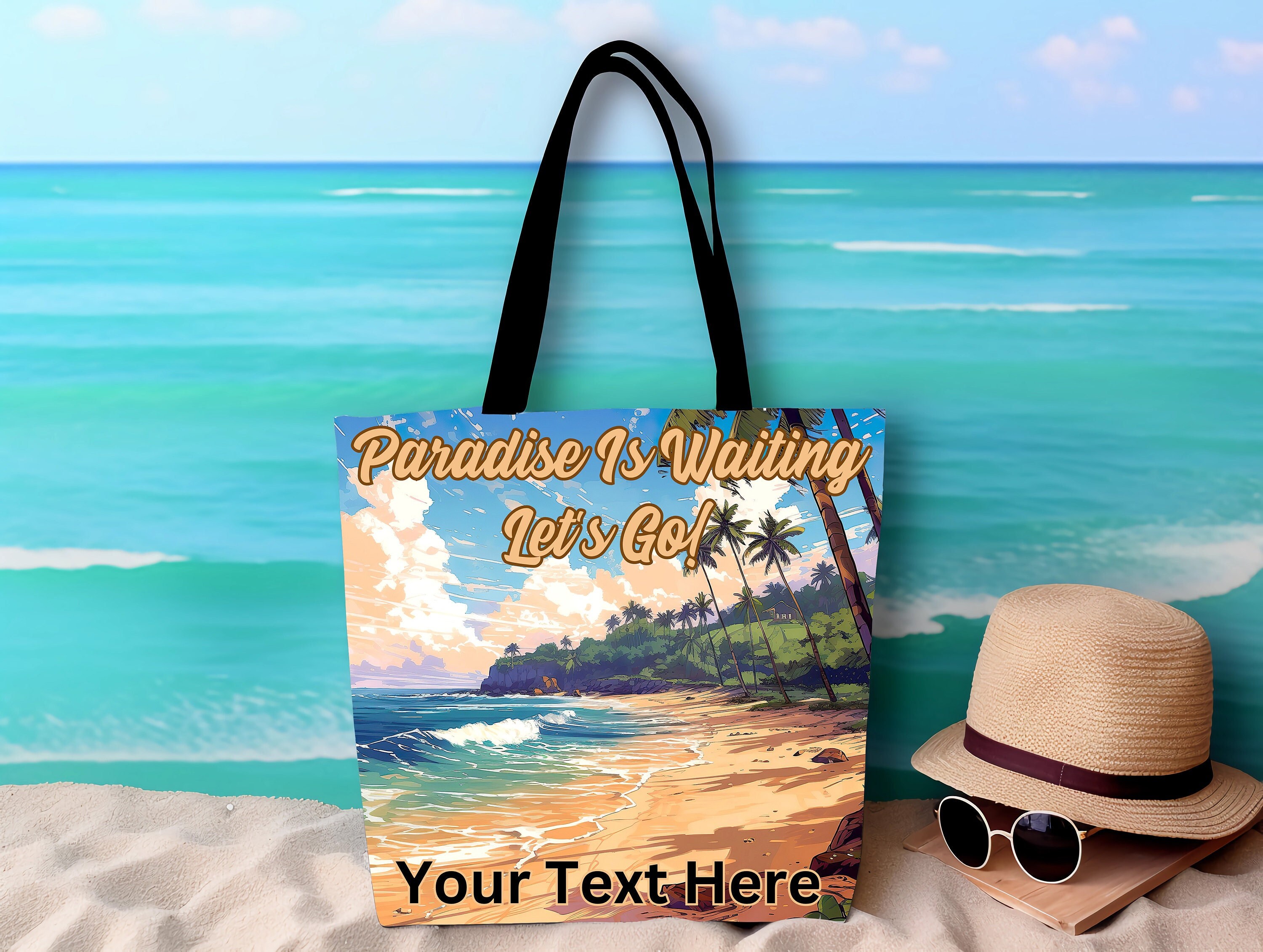 Custom Tropical Large Tote Bag Paradise is Waiting Tote Island Vacation