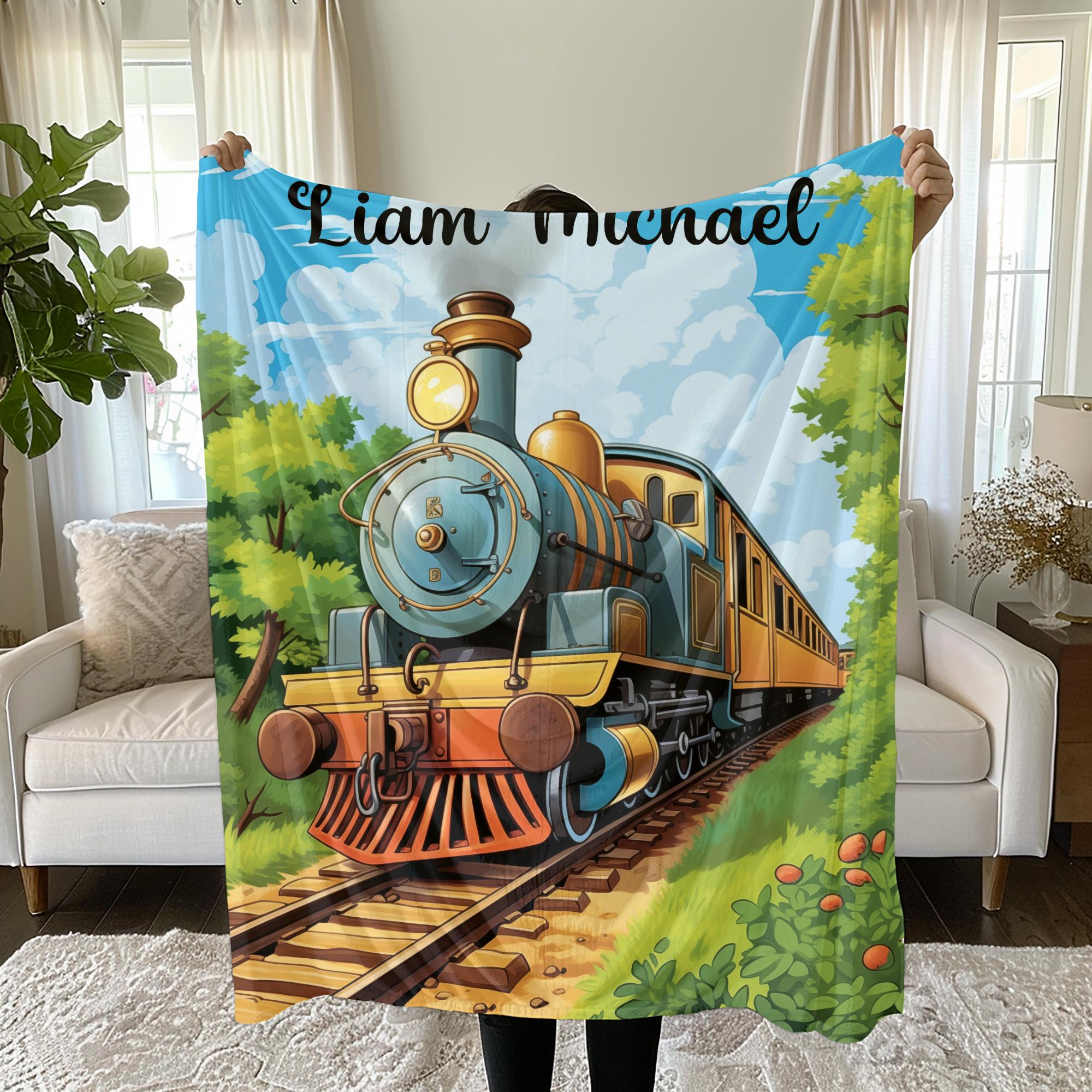 CUSTOM Boys Train Blanket, Personalized Train Gift, Custom Boys Name ...
