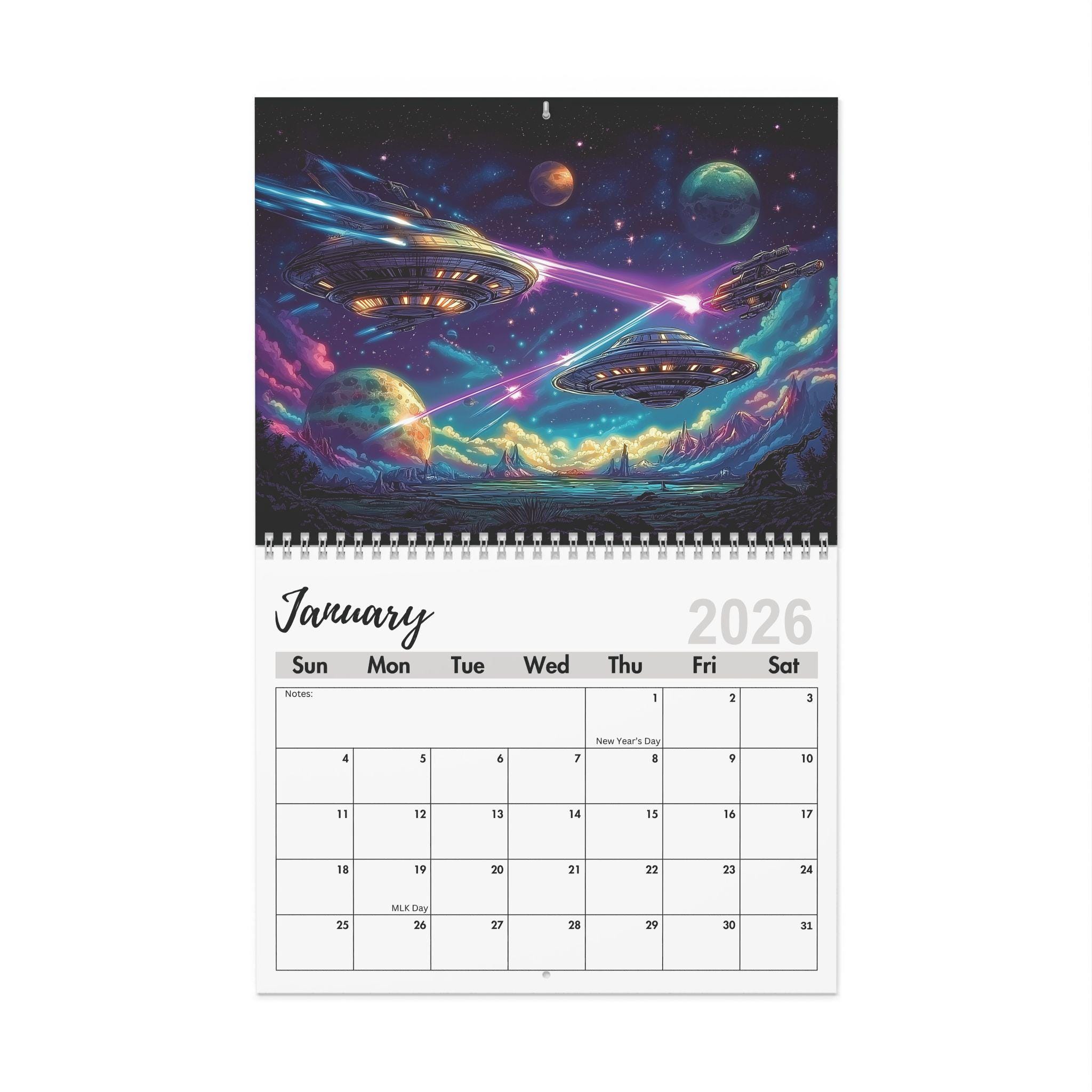 2026 Fantasy Sci-fi Outer Space Wall Calendar, Aliens and Spaceships ...