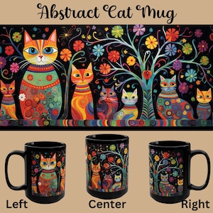 Abstract Cats Mug, Funny Cat Coffee Mug, Artistic Tea Mug, Colorful Tea Cup, Gift for Cat Lovers, Cat Mom Gift, Cat Dad Gift, Cat Collector