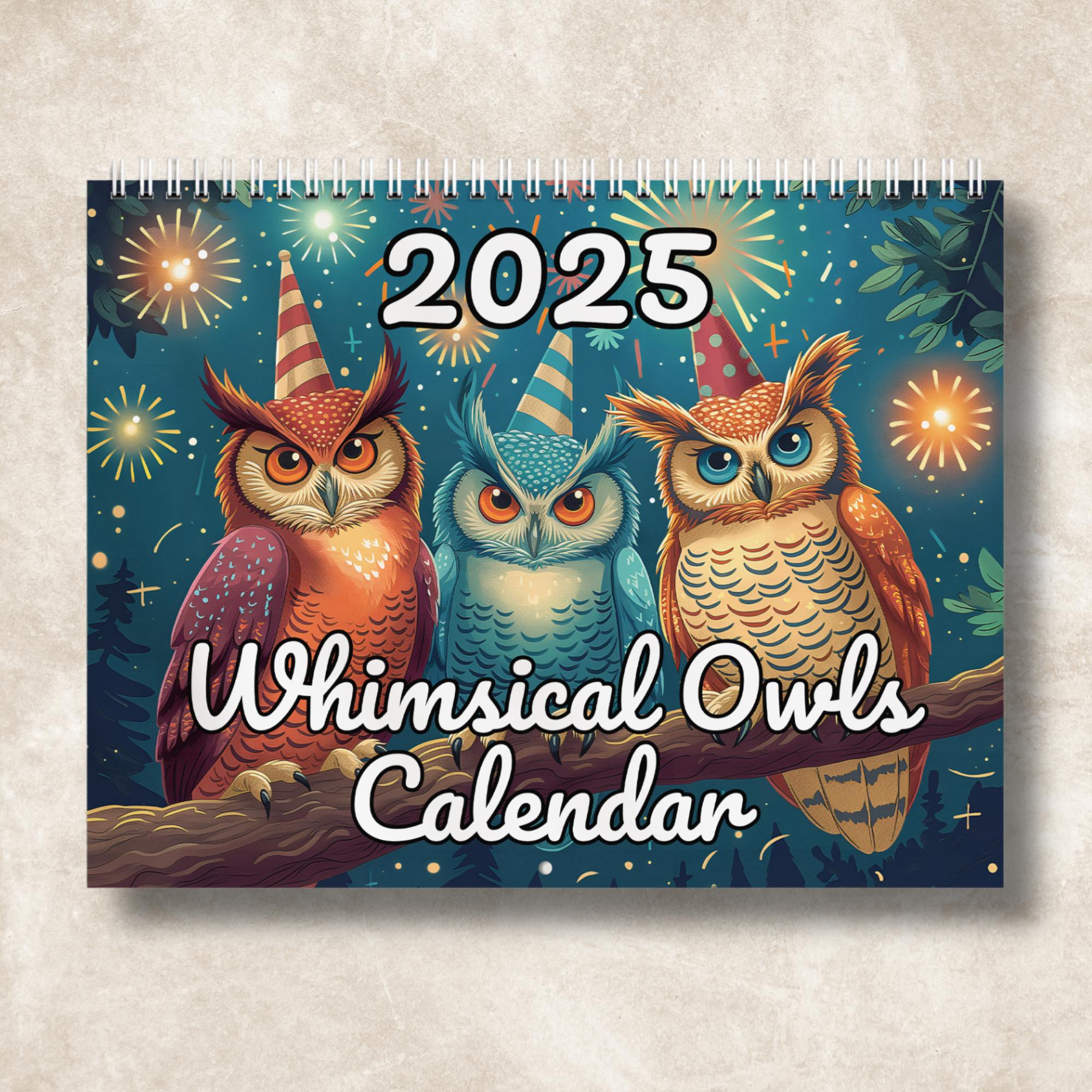 アウル 2025 Funny Owl Calendar, Silly Owl Wall Calendar, Home