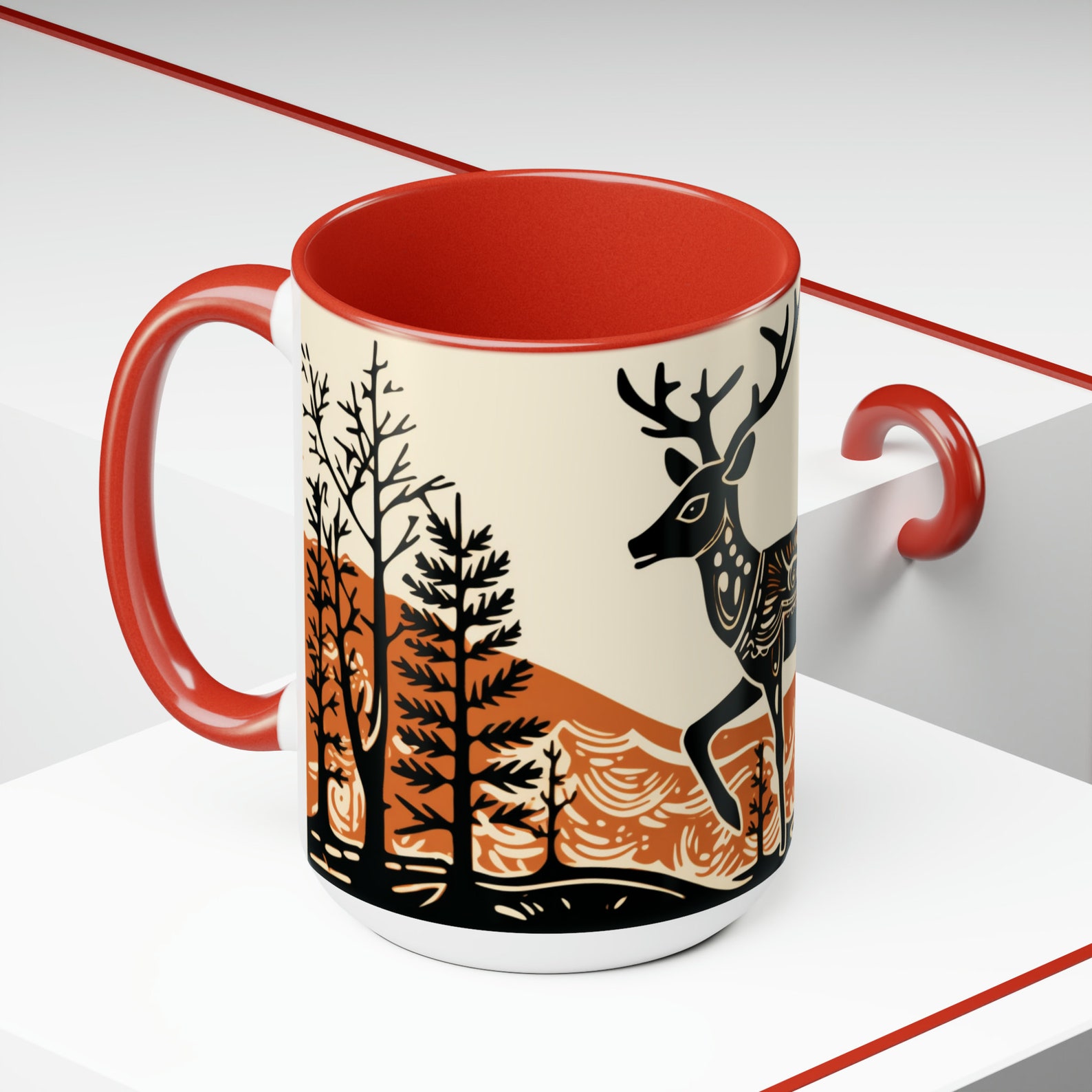 Folk Art Deer Mug, Vintage Style Art Deer Mug, Deer Coffee Mug, Doe ...